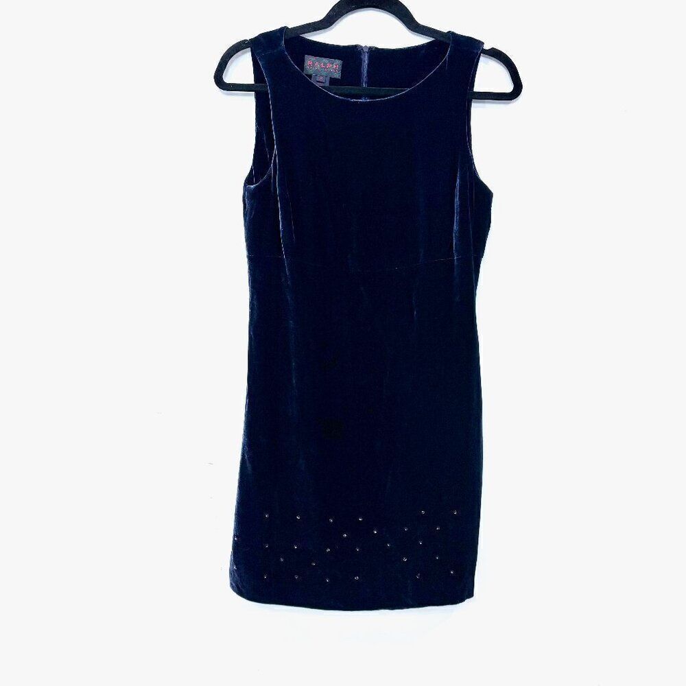 Ralph Lauren Women's Slim Fit Blue Silk Velevt Dress sz 8